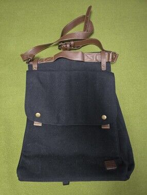 MEC Bicycle Black Canvas Crossbody Backpack with Brown Leather Trim